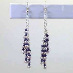 Earrings Dangle-pearls-GlassPearls-white-purple