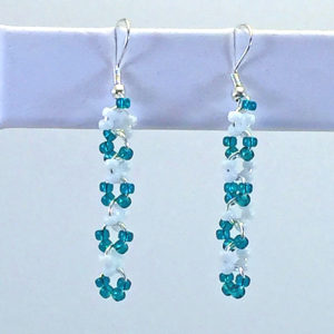 Earrings Dangle-seed-beads-green-white Earrings Dangle-seed-beads-green-white